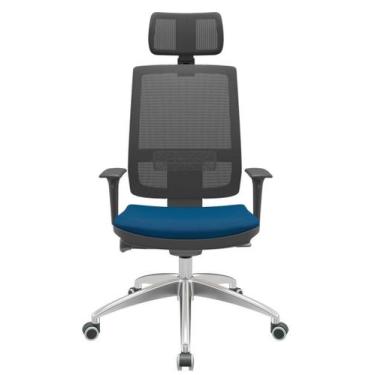 Imagem de Cadeira Office Brizza Tela Preta Com Encosto Assento Poliéster Azul Au