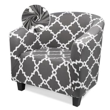 Imagem de Treaful Capa para cadeira de clube, 1 capa elástica cinza/branca para cadeira de banheira, capa de poltrona redonda macia e removível para sofá, protetor de móveis para bar, sala de estar, quarto