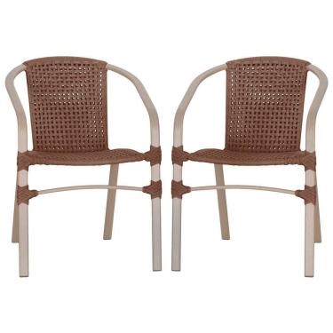 Imagem de 02 Cadeiras Floripa Aluminio Pintura Fendi Trama Marrom