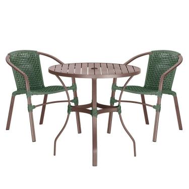 Imagem de 02 Cadeiras Floripa E Mesa Roma 100cm Marrom Trama Verde