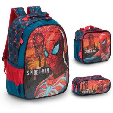 Imagem de Kit Mochila Bolsa Infantil Escolar Spider Man Tam G 3 Pçs - Plike