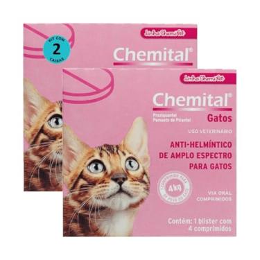 Imagem de Anti-Helmíntico de Amplo Espectro, Kit com 2 Caixas, 4 Comprimidos por Blister, Chemital Vermífugo para Gatos