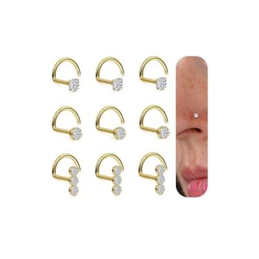 Imagem de UBGICIG Anéis de nariz 20G para mulheres – Aço cirúrgico 316 em forma de L, parafuso de cortiça, piercing de narina, joia 1,5/2/3 mm CZ, 10Pcs-LShape-2mm CZ, Aço inoxidável, Zircônia cúbica