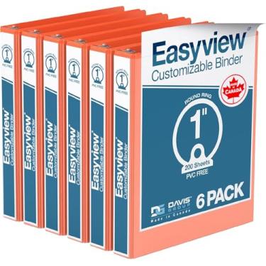 Imagem de Fichários EasyView Premium de 2,5 cm com capas transparentes, fichários de 3 anéis para escola, escritório ou casa, cadernos coloridos, pacote com 6, anel redondo, laranja