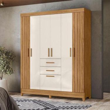 Imagem de Guarda Roupa Solteiro Ambiente Malta 7 Portas Freijó Off White - Moval