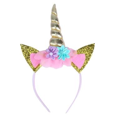 Imagem de Faixa de cabeça de unicórnio, faixa de cabeça de unicórnio dourada com lantejoulas para meninas, adequada para mulheres e crianças, tiara de chifre de unicórnio de beleza brilhante para cosplay