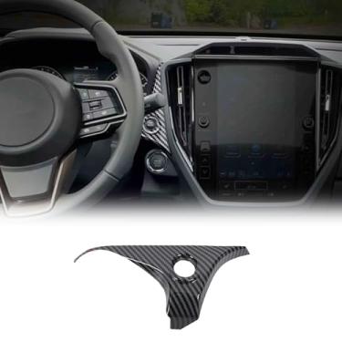 Imagem de Moldura de acabamento do botão de parada do motor compatível com Subaru Forester 2025, acessórios da tampa do painel do interruptor de partida do motor de carro ABS (padrão de fibra de carbono)