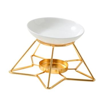 Imagem de Fenteer Queimador de óleo essencial, suporte para velas, fácil de usar, cera derretida, incenso, difusor de aroma para hotel, spa, mesa, quarto, Base de Ouro