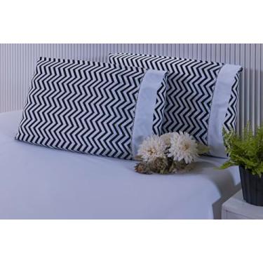 Imagem de Jogo Lençol 3 Peças Queen Estampado Chevron 100% Algodão 200 Fios Ponto Palito (Chevron/Branco, 30cm)