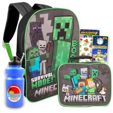 Imagem de Mochila Minecraft e lancheira para crianças - Pacote com mochila Minecraft e adesivos para lancheira Plus, garrafa de água, mais (bolsa escolar Minecraft), Mochila Minecraft para Meninos, minecraft school supplies, Material escolar Minecraft, Lancheira Minecraft, Mochila Minecraft para Meninos