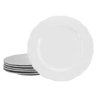 Imagem de Elama Henryi Conjunto de pratos de jantar brancos de porcelana com detalhe de borda em relevo, conjunto de utensílios de mesa (prato de jantar com 6 peças)