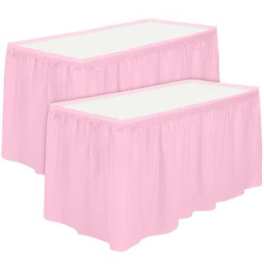 Imagem de TURSTIN 2 peças de saias de mesa de plástico rosa 35,5 x 73 m para mesas retangulares toalha de mesa descartável para festa de aniversário, eventos, banquete de chá de bebê