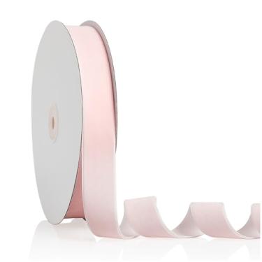 Imagem de Fita de veludo rosa bebê 2,5 cm x 20 metros, fita de Natal perfeita para decoração de guirlanda de árvore de Natal, enfeites de artesanato artesanal, embrulho de presente e fabricação de laços