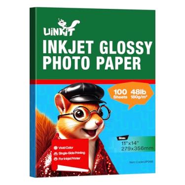 Imagem de Uinkit Papel fotográfico brilhante de 180 g/m² 28 x 35 cm - 100 folhas para tinta tingida | Secagem rápida, sem manchas | Acabamento profissional de um lado, espesso, 22 kg, sem ondulação
