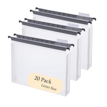 Imagem de Fei Bi Pasta suspensa de plástico de grande capacidade, pacote com 20 pastas suspensas estendidas reforçadas, expansão pesada de 5 cm, organizador de pastas suspensas para escritório, branco