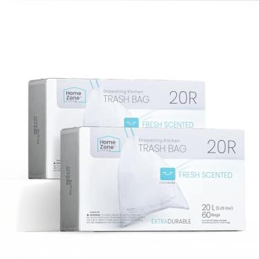 Imagem de Home Zone Living Pacote com 2 sacos de lixo de cozinha de 14 litros com alças de cordão, design de ajuste personalizado resistente para forros duplos de reciclagem de 20 litros, código 20R, 60