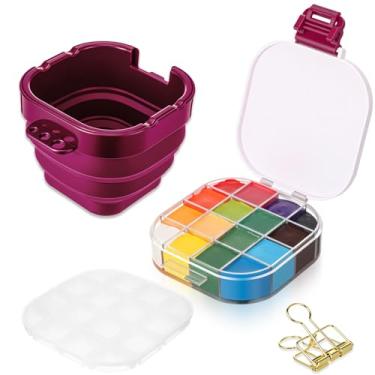 Imagem de Fuyoooo Caixa de paleta de armazenamento de tinta com 16 poços portátil com clipes de fixação de tampa de vedação e bacia de pincel para guache, acrílico, aquarela e tinta a óleo para uso externo
