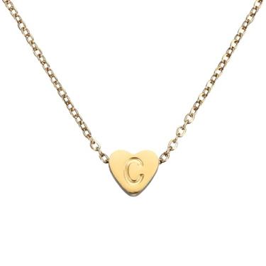 Imagem de PATIKIL Colar de coração com inicial para mulheres, banhado a ouro 18K, corrente de aço inoxidável delicada, nome personalizado, letra C, colares com pingente para mulheres, joias, presentes, tom