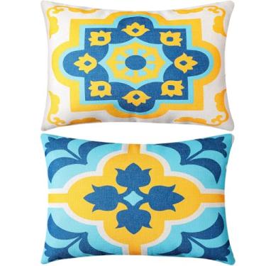 Imagem de Juexica Pacote com 2 almofadas para cadeira de praia ao ar livre com alça 40,6 x 28,8 cm à prova d'água rede lombar reclinável almofadas de descanso para cadeira de escritório de praia (flor azul boê)