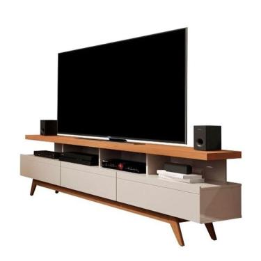 Imagem de Rack Retrô TV Até 72 Polegadas Pés De Madeira 3 Gavetas 4 Nichos Vivare Wood 1.80
