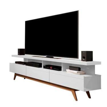 Imagem de Rack Retrô TV Até 72 Polegadas Pés De Madeira 3 Gavetas 4 Nichos Vivare Wood 1.80