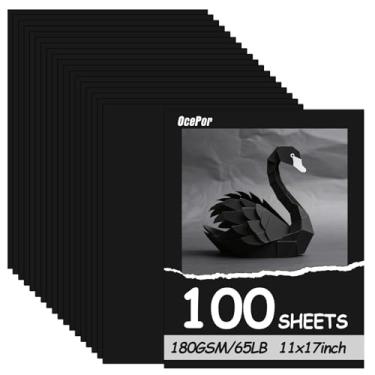 Imagem de OcePor 100 folhas de cartolina preta 28 x 43 cm, 29,5 kg/180 g/m², papel grosso para cartão, papel pesado para impressora, currículo, álbuns, arte, artesanato, cartões de visita