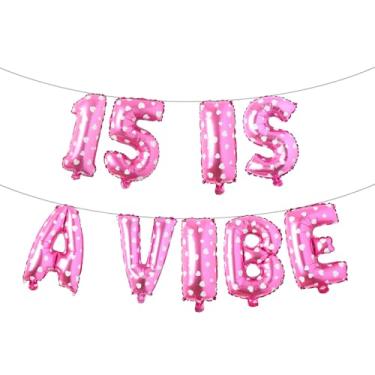 Imagem de 15 is a Vibe Banner de balão, decorações engraçadas de 15 anos para meninos, meninas, adolescentes de 15 anos, artigos para festas de 15 anos, ideias de presentes (15 Is A VIBE Pink Heart)
