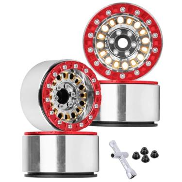 Imagem de BRCatWPark 1.9 Brass Beadlock Wheel Rim for 1/10 SCX10 SCX10 II 90046 SCX10 III AXI03007 SCX10 Pro TRX4 TRX6 Gen7/8 D90 VS4-10 MST CFX RC Crawler Car,Brass Beadlock & Aluminum Deep Dish Rim,Silver