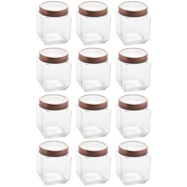 Imagem de Kit 12 Potes de Vidro 1,2L Quadrado com Tampa Metal Mantimentos Rosé Gold Gran Gastro Lyor
