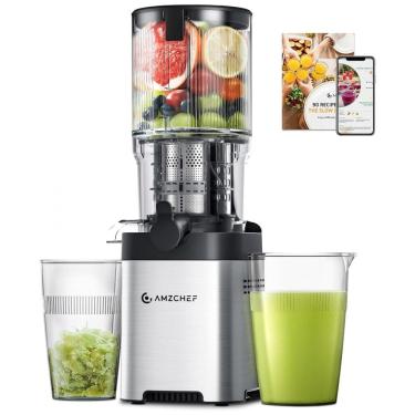 Imagem de Extrator de Sucos AMZCHEF Cold Press, Máquina de Sucos com Boca de Alimentação Larga de 13,71 cm, Ideal para Frutas e Vegetais Inteiros,