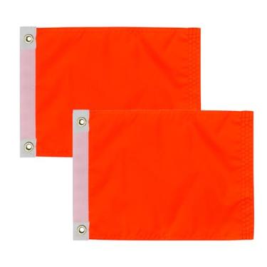 Imagem de Flagolden Pacote com 2 bandeiras laranja pequenas 22 x 30 cm para UTV ATV, bandeira de segurança laranja brilhante visível resistente, bandeiras de aviso para barcos com 2 ilhós de latão