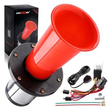 Imagem de Kit de buzina de ar antigo Ahooga fiação pequena para carro trcuk bicicleta carrinho de golfe vintage clássico estilo antigo escola 12V 110DB carro caminhão buzina divertida (vermelho com botão)
