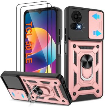 Imagem de ATUMP Capa para celular TCL 50 LE com [2 peças] protetor de tela HD, resistente à prova de choque com suporte de rotação de 360° [grau militar] capa protetora para TCL 50 LE, ouro rosa