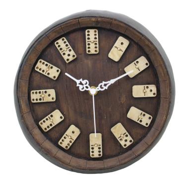 Imagem de Relógio Parede Artesanal em Gesso 25x25cm Tema Dominó BR201