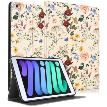 Imagem de Uppuppy Capa para Apple iPad Mini 5/4/3/2/1, para iPad Mini 5ª/4ª/3ª/2ª/1ª Geração, Capa para Crianças Fofo Flor Fofólio Feminina Kawaii Meninas Adolescentes Design Floral Capa para iPad Mini 7,9 polegadas