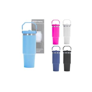 Imagem de Garrafa Térmica com Canudo, 900ml, Aço Inox, Parede Dupla, Isolamento a Vácuo, 12h Frio/6h Quente