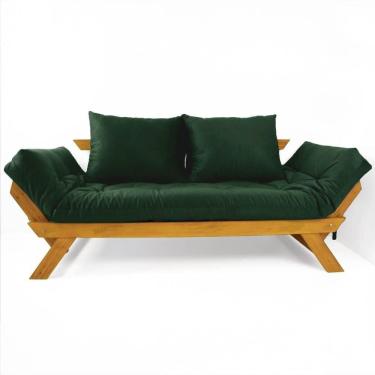 Imagem de Sofá Japão Futon Sarja Madeira Cor Mel - Verde Militar