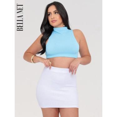 Imagem de Cropped regata com golinha anarruga blusinha feminina - Bella Net, M, 