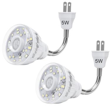 Imagem de 2 peças de luz noturna com sensor de movimento conectado, luz noturna LED PIR ativada por movimento infravermelho para tomada CA, sensor de luz inteligente do crepúsculo ao amanhecer, rotação
