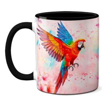 Imagem de Caneca Arara Azul Em Aquarela Xícara Criativa Fauna Brasil (Preta)