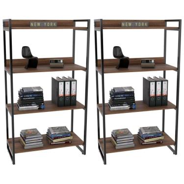 Imagem de Kit 2 Estantes Estilo Industrial 80cm 4 Prateleiras Nogal