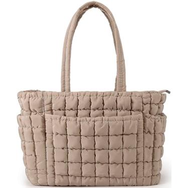 Imagem de Queenoris Bolsa feminina acolchoada macia, bolsa de ombro grande, leve, bolsa de ginástica para viagem, Damasco, Large