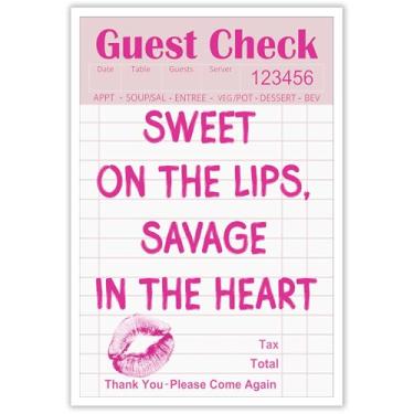 Imagem de Pink Guest Check Canvas Wall Art Trendy Coquette Sexy lips poster sweet on the lips savage in the heart Quote Estética Prints Painting For Home Bar Bedroom Living Wall Decor 20 x 30 cm Sem moldura