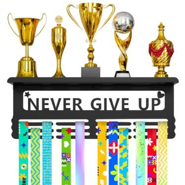 Imagem de YXFOOR Suporte de Medalha com Prateleira de Troféu - Exibição de Medalha de Corrida Atualizada Suporte de Medalha para Ginástica, Corrida, Futebol, Natação - Suporte de Parede Personalizado