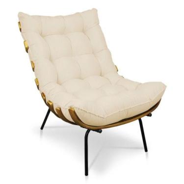 Imagem de Poltrona Costela Linho Areia A27 Base de Metal - DROSSI