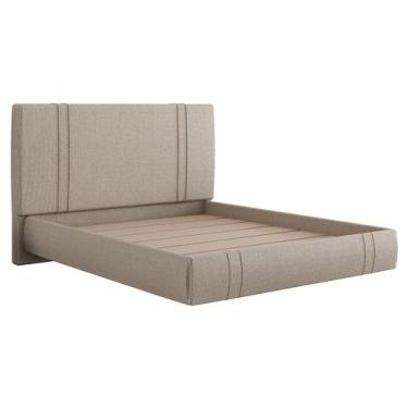 Imagem de Cama Casal Flutuante Com Cabeceira 140cm Astra S04 Linho Bege - Lyam D