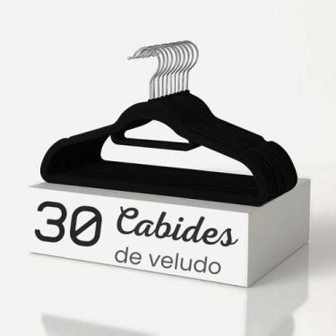 Imagem de Kit 30 Cabides Veludo para Roupas Antideslizante Giratório - Brinq Lar