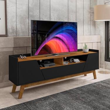 Imagem de Rack Para TV Até 70 Polegadas 180 cm 2 Portas 1 Gaveta Preto Fosco Naturalle Florença Bechara