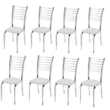 Imagem de Kit 8 Cadeiras Ipanema Cromada Para Cozinha-material sintético Branco-