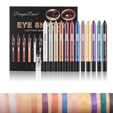 Imagem de RoseFlower Conjunto de 12 peças de sombras, bastões de sombra com glitter de longa duração, à prova d'água, bastões coloridos, metálicos, lápis, giz de cera, clareador de olhos, maquiagem à prova de